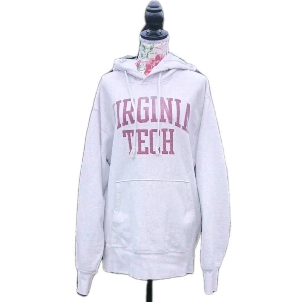 Vintage 70s Champion Virginia Tech Hokies Hoodie Mens L Gray Reverse Weave